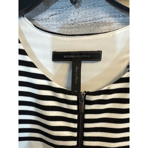 BCBGMAXAZRIA Black and white striped fit and flare dress Size M - Picture 4 of 7